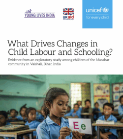 Unicef report with child stood in front of class on the cover