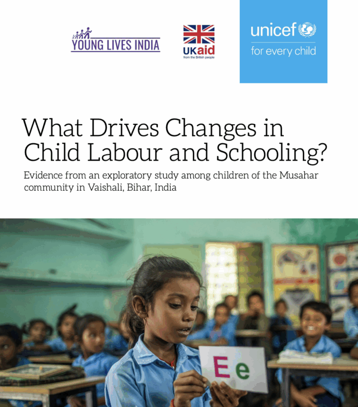 Unicef report with child stood in front of class on the cover